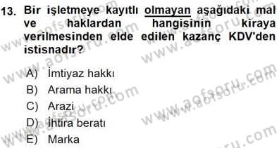Gayrimenkullerde Vergilendirme Dersi 2015 - 2016 Yılı (Vize) Ara Sınav Soruları 13. Soru
