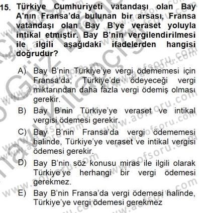 Gayrimenkullerde Vergilendirme Dersi Ara Sınavı Deneme Sınav Soruları 15. Soru