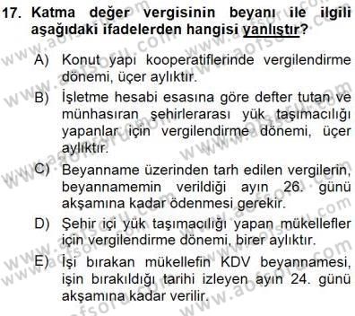 Gayrimenkullerde Vergilendirme Dersi Ara Sınavı Deneme Sınav Soruları 17. Soru