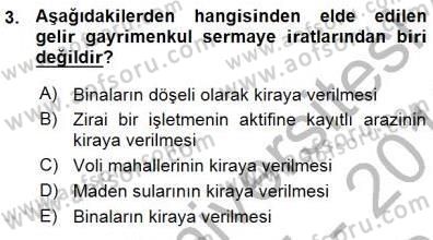 Gayrimenkullerde Vergilendirme Dersi Ara Sınavı Deneme Sınav Soruları 3. Soru