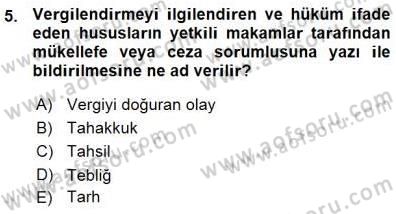 Gayrimenkullerde Vergilendirme Dersi Ara Sınavı Deneme Sınav Soruları 5. Soru