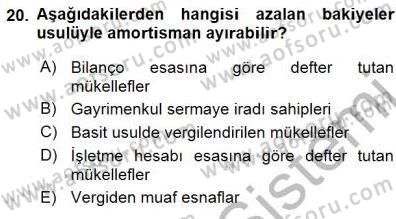 Gayrimenkullerde Vergilendirme Dersi 2015 - 2016 Yılı (Final) Dönem Sonu Sınav Soruları 20. Soru