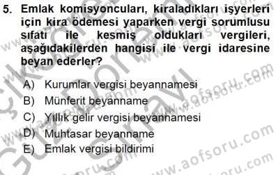 Gayrimenkullerde Vergilendirme Dersi 2015 - 2016 Yılı (Final) Dönem Sonu Sınav Soruları 5. Soru