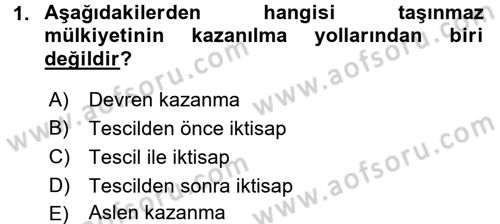 Gayrimenkullerde Vergilendirme Dersi Ara Sınavı Deneme Sınav Soruları 1. Soru