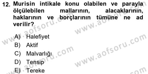 Gayrimenkullerde Vergilendirme Dersi Ara Sınavı Deneme Sınav Soruları 12. Soru