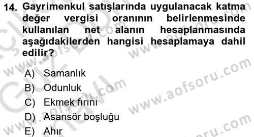 Gayrimenkullerde Vergilendirme Dersi Ara Sınavı Deneme Sınav Soruları 14. Soru