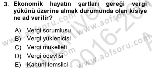 Gayrimenkullerde Vergilendirme Dersi Ara Sınavı Deneme Sınav Soruları 3. Soru
