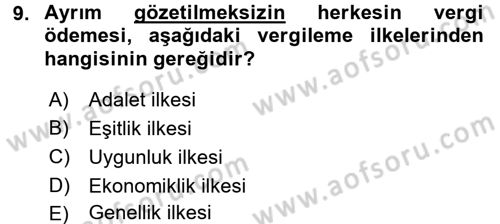Gayrimenkullerde Vergilendirme Dersi Ara Sınavı Deneme Sınav Soruları 9. Soru