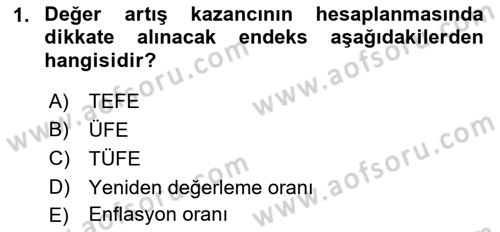 Gayrimenkullerde Vergilendirme Dersi 2017 - 2018 Yılı 3 Ders Sınav Soruları 1. Soru