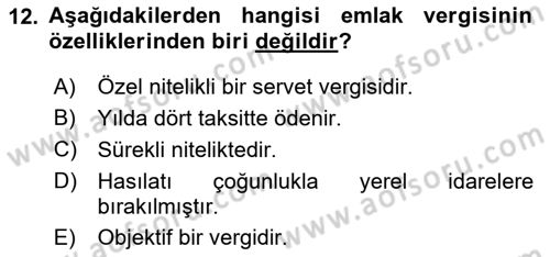 Gayrimenkullerde Vergilendirme Dersi 2017 - 2018 Yılı 3 Ders Sınav Soruları 12. Soru