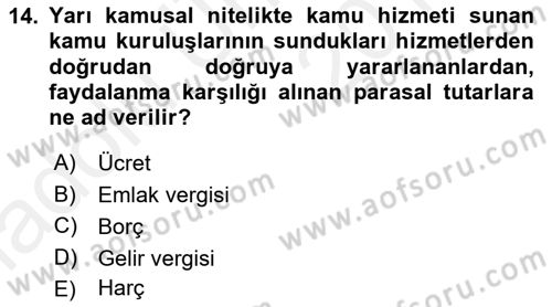Gayrimenkullerde Vergilendirme Dersi 2017 - 2018 Yılı 3 Ders Sınav Soruları 14. Soru