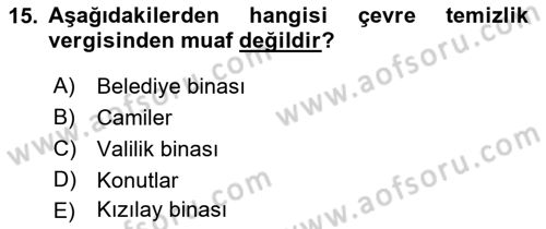 Gayrimenkullerde Vergilendirme Dersi 2017 - 2018 Yılı 3 Ders Sınav Soruları 15. Soru