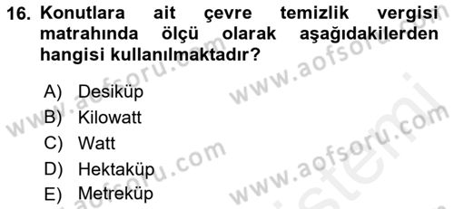 Gayrimenkullerde Vergilendirme Dersi 2017 - 2018 Yılı 3 Ders Sınav Soruları 16. Soru
