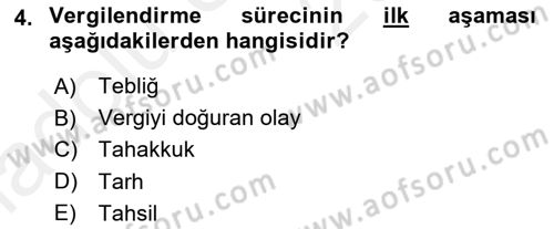 Gayrimenkullerde Vergilendirme Dersi 2017 - 2018 Yılı 3 Ders Sınav Soruları 4. Soru