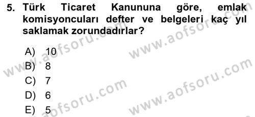 Gayrimenkullerde Vergilendirme Dersi 2017 - 2018 Yılı 3 Ders Sınav Soruları 5. Soru