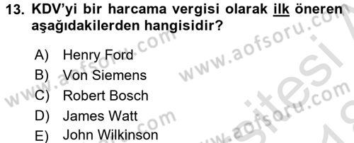 Gayrimenkullerde Vergilendirme Dersi Ara Sınavı Deneme Sınav Soruları 13. Soru