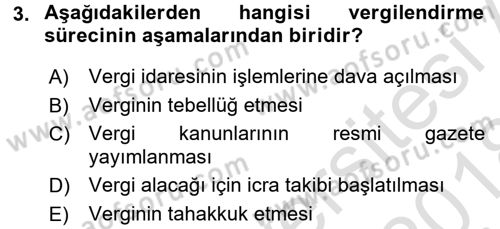 Gayrimenkullerde Vergilendirme Dersi Ara Sınavı Deneme Sınav Soruları 3. Soru