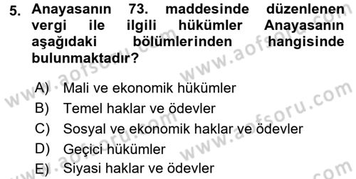 Gayrimenkullerde Vergilendirme Dersi 2017 - 2018 Yılı (Vize) Ara Sınav Soruları 5. Soru