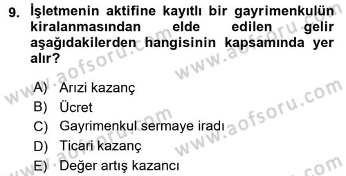 Gayrimenkullerde Vergilendirme Dersi Ara Sınavı Deneme Sınav Soruları 9. Soru