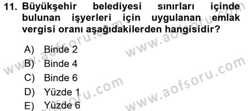 Gayrimenkullerde Vergilendirme Dersi 2017 - 2018 Yılı (Final) Dönem Sonu Sınav Soruları 11. Soru