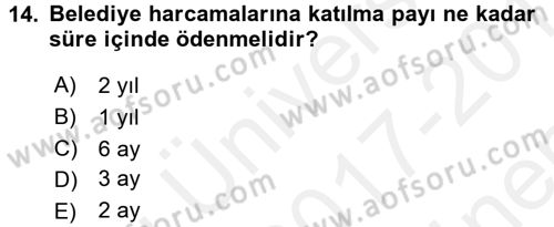 Gayrimenkullerde Vergilendirme Dersi 2017 - 2018 Yılı (Final) Dönem Sonu Sınav Soruları 14. Soru
