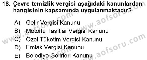 Gayrimenkullerde Vergilendirme Dersi 2017 - 2018 Yılı (Final) Dönem Sonu Sınav Soruları 16. Soru