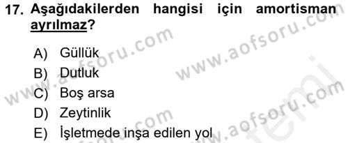 Gayrimenkullerde Vergilendirme Dersi 2017 - 2018 Yılı (Final) Dönem Sonu Sınav Soruları 17. Soru