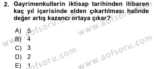 Gayrimenkullerde Vergilendirme Dersi 2017 - 2018 Yılı (Final) Dönem Sonu Sınav Soruları 2. Soru