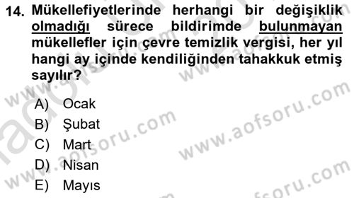 Gayrimenkullerde Vergilendirme Dersi 2018 - 2019 Yılı 3 Ders Sınav Soruları 14. Soru