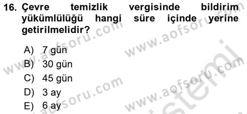 Gayrimenkullerde Vergilendirme Dersi 2018 - 2019 Yılı 3 Ders Sınav Soruları 16. Soru