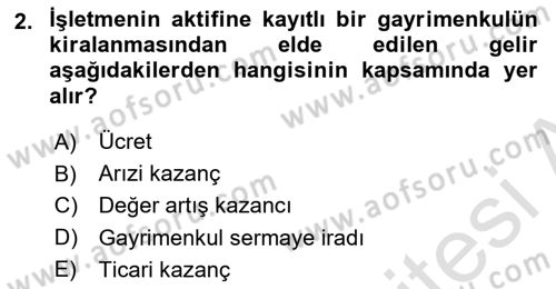 Gayrimenkullerde Vergilendirme Dersi 2018 - 2019 Yılı 3 Ders Sınav Soruları 2. Soru