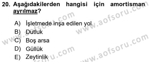 Gayrimenkullerde Vergilendirme Dersi 2018 - 2019 Yılı 3 Ders Sınav Soruları 20. Soru