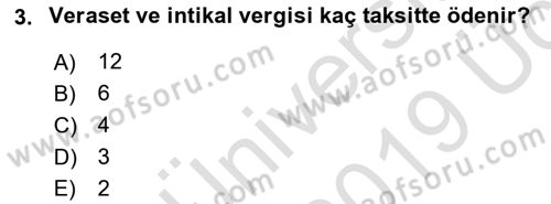 Gayrimenkullerde Vergilendirme Dersi 2018 - 2019 Yılı 3 Ders Sınav Soruları 3. Soru