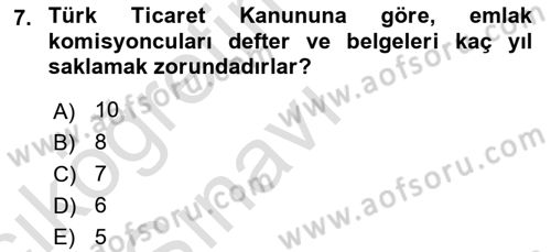 Gayrimenkullerde Vergilendirme Dersi 2018 - 2019 Yılı 3 Ders Sınav Soruları 7. Soru