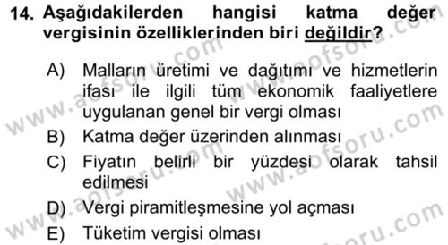 Gayrimenkullerde Vergilendirme Dersi 2018 - 2019 Yılı (Vize) Ara Sınav Soruları 14. Soru