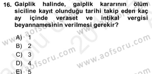 Gayrimenkullerde Vergilendirme Dersi 2018 - 2019 Yılı (Vize) Ara Sınav Soruları 16. Soru