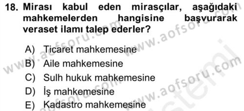 Gayrimenkullerde Vergilendirme Dersi 2018 - 2019 Yılı (Vize) Ara Sınav Soruları 18. Soru