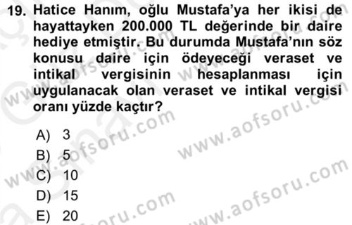 Gayrimenkullerde Vergilendirme Dersi 2018 - 2019 Yılı (Vize) Ara Sınav Soruları 19. Soru