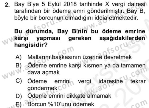 Gayrimenkullerde Vergilendirme Dersi 2018 - 2019 Yılı (Vize) Ara Sınav Soruları 2. Soru