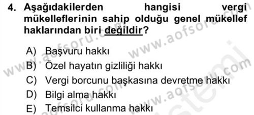 Gayrimenkullerde Vergilendirme Dersi 2018 - 2019 Yılı (Vize) Ara Sınav Soruları 4. Soru