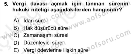Gayrimenkullerde Vergilendirme Dersi 2018 - 2019 Yılı (Vize) Ara Sınav Soruları 5. Soru