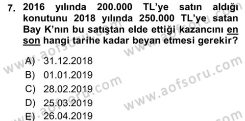 Gayrimenkullerde Vergilendirme Dersi 2018 - 2019 Yılı (Vize) Ara Sınav Soruları 7. Soru