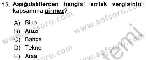 Gayrimenkullerde Vergilendirme Dersi 2018 - 2019 Yılı Yaz Okulu Sınav Soruları 15. Soru
