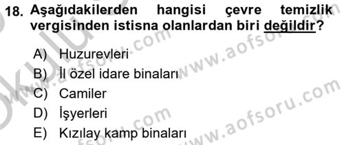 Gayrimenkullerde Vergilendirme Dersi 2018 - 2019 Yılı Yaz Okulu Sınav Soruları 18. Soru