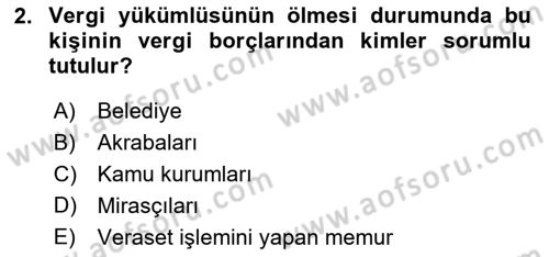 Gayrimenkullerde Vergilendirme Dersi 2018 - 2019 Yılı Yaz Okulu Sınav Soruları 2. Soru