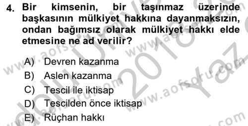 Gayrimenkullerde Vergilendirme Dersi 2018 - 2019 Yılı Yaz Okulu Sınav Soruları 4. Soru