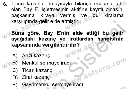 Gayrimenkullerde Vergilendirme Dersi 2018 - 2019 Yılı Yaz Okulu Sınav Soruları 6. Soru