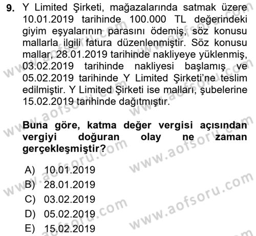 Gayrimenkullerde Vergilendirme Dersi 2018 - 2019 Yılı Yaz Okulu Sınav Soruları 9. Soru