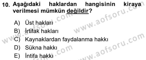 Gayrimenkullerde Vergilendirme Dersi Ara Sınavı Deneme Sınav Soruları 10. Soru