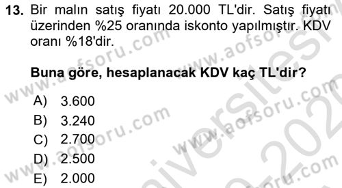 Gayrimenkullerde Vergilendirme Dersi Ara Sınavı Deneme Sınav Soruları 13. Soru